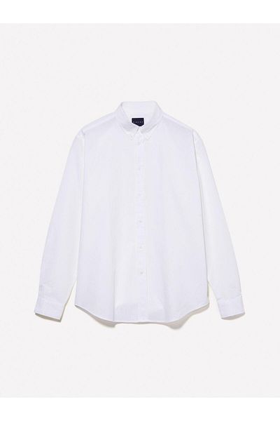 Sisley Stretch Cotton Regular Fit Shirt Men's White Shirt - 325P58Fjsq04F