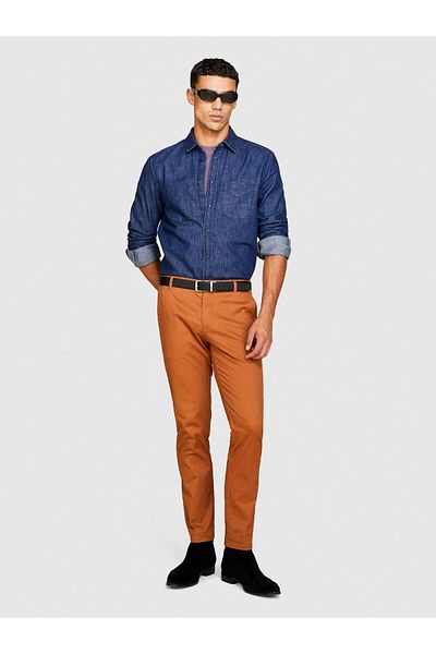 Sisley 100% Koton τζιν πουκάμισο Ανδρικό πουκάμισο με χακί μίξη - 323A5FV6SQ017