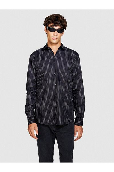 Sisley 100% Koton Slim Fit Geometric Pattern Poplin Shirt Men's Colorful Shirt - 323A58J2Sq033