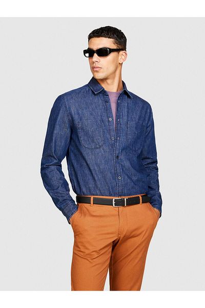 Sisley 100% Koton τζιν πουκάμισο Ανδρικό πουκάμισο με χακί μίξη - 323A5FV6SQ017