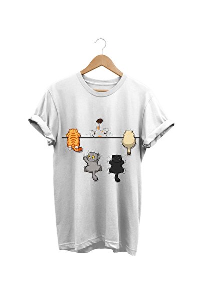 hobidünyam- تي شيرت بقصة عادية مصنوع من القطن بنسبة 100% مطبوع عليه قطة