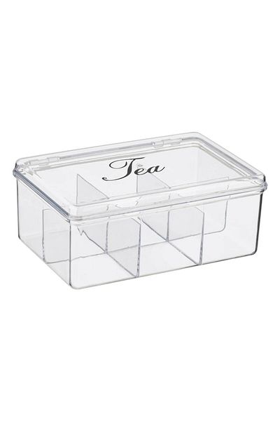 SyaMAG Organizator de ceai din plastic cu 3 compartimente, transparent, dimensiuni 21x14,5x8,5 cm