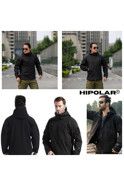 Hipolar Autumn-Winter Jacket, Softshell with Fleece Interior, Black, Waterproof and Windproof, Size XL