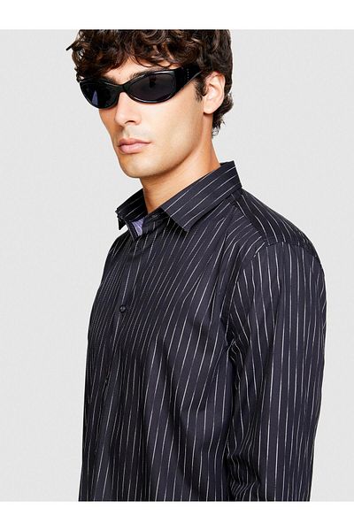 Sisley 100% Koton Slim Fit Geometric Pattern Poplin Shirt Men's Colorful Shirt - 323A58J2Sq033