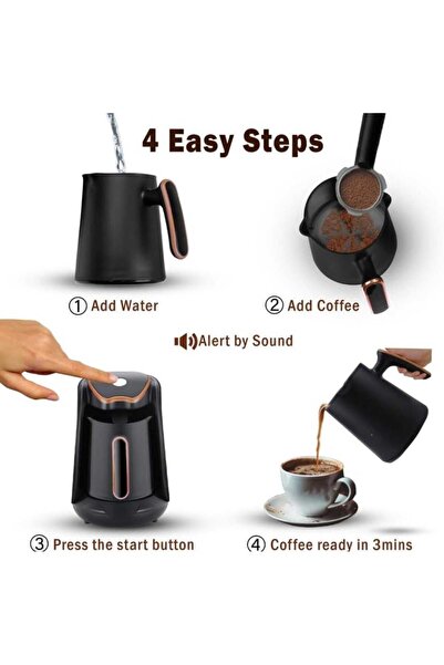 Generic ماكينة صنع القهوة التركية الأوتوماتيكية سعة 250 مل - وعاء كهربائي بسعة 4 أكواب مع لمسة واحدة لتحضير قهوة أصلية