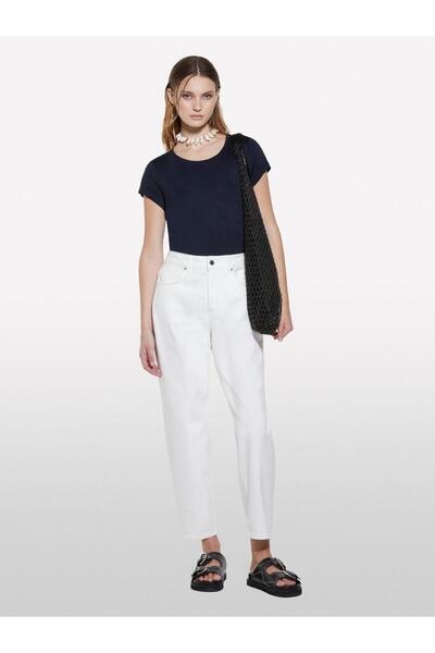 Sisley Viscose Blend Crew Neck Regular Fit T-Shirt Women's Navy Blue T-Shirt - 325P3Z12L107O