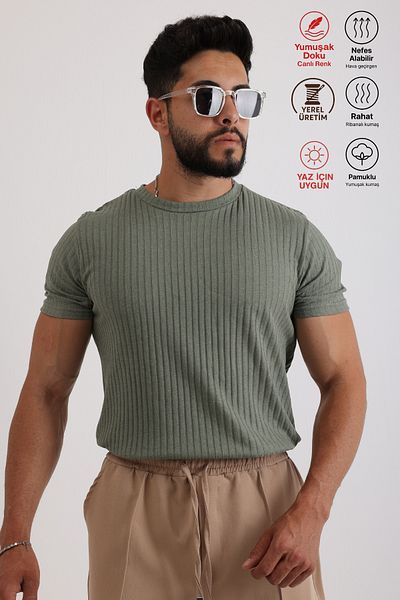 querancia Men's Ribbed Zinox Fabric Sweater – Soft Textured Short Sleeve Basic Sweater
