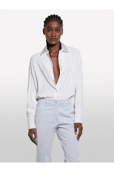 Sisley 100% Viscose Back Long over Fit Shirt Women's Beige Shirt - 325P5Idtlq08R