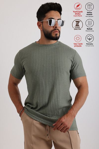 Oyga Men's Ribbed Zinox Fabric T-Shirt – Soft Textured Basic T-Shirt