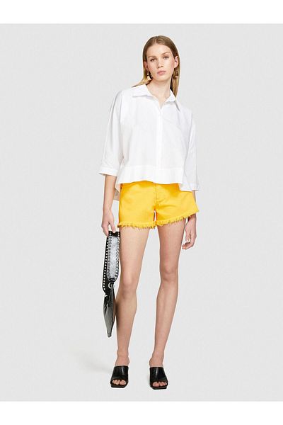 Sisley 100% Cotton Short Front A-Line Shirt Women White Shirt - 324P5Wmelq06N