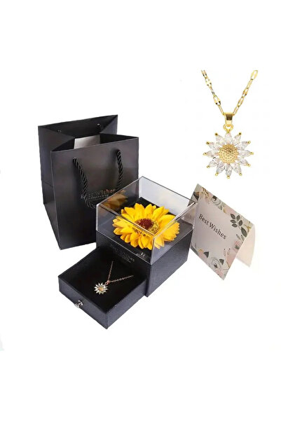 miraza Σετ κουτιού κολιέ με άρωμα ηλίανθου από ανοξείδωτο ατσάλι με αλυσίδα και ευχετήρια κάρτα