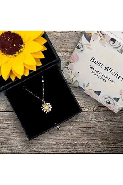 miraza Σετ κουτιού κολιέ με άρωμα ηλίανθου από ανοξείδωτο ατσάλι με αλυσίδα και ευχετήρια κάρτα