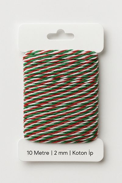 OLİ Art Red Green White Cotton Packaging String 10 Meters Cotton Package String 10m