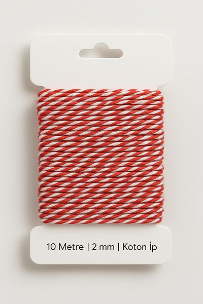 OLİ Art Red White Cotton Packaging String 10 Meters Cotton Package String 10m