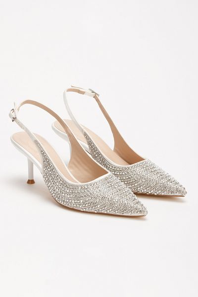 UYEGE Honey Series Low Thin Heel Pointed Toe White Stone Evening Shoes