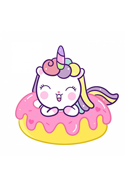 INOVATIX Set de 8 piese, autocolant pisică unicorn pe gogoașă, INOVATIX®. 6 cm