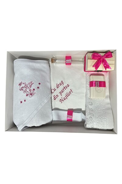 Botez Trusou botez ingeras, 7 piese, siclam, in cutie, bumbac, cu mesajul "Cu...