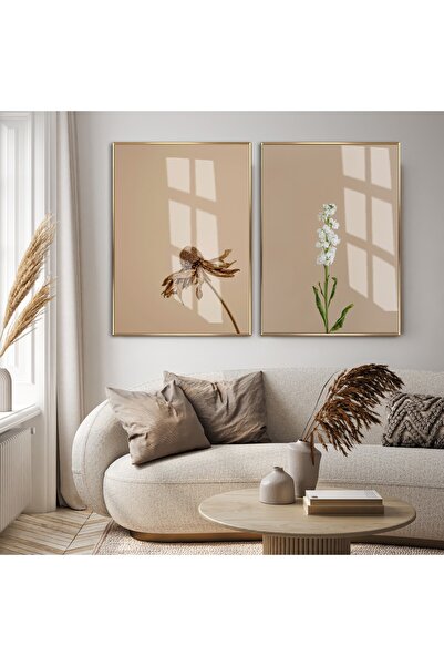 Harikabirev HARICABIREV | COMBINAT RETRO BOTANIC FLORILE ŞEBBOY | TABLO DE STICLA CU CADRU 2 PIESĂ VERTICALĂ