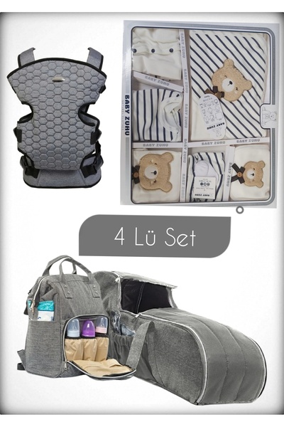 BABY ZUHU 4 Lü Doğum Seti 11 Parça Hastane Çıkışlı Portbebeli Kangurulu ve An...