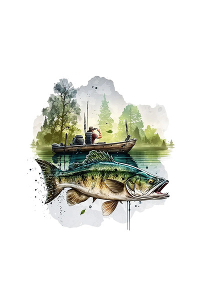 INOVATIX Set de 8 piese, autocolant Pescar într-o barcă pe un lac forestier, ...