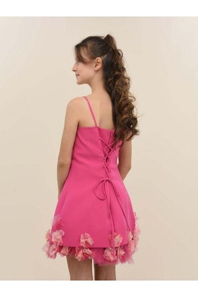 Zekids Girl's Floral Short Design Evening Dress with Rope Straps