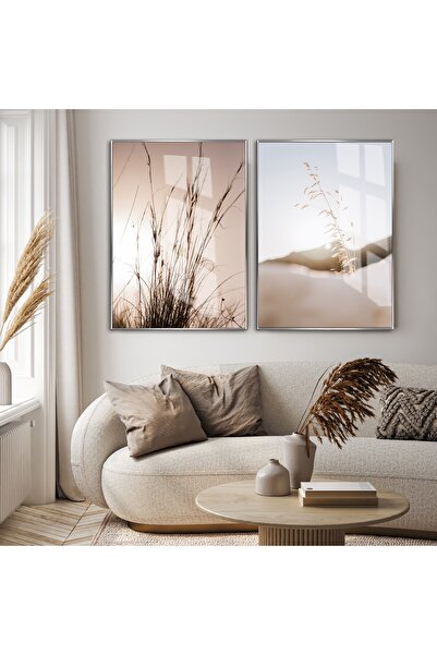 Harikabirev HARİKABİREV | COMBINAT CREAMY PLANTAR (HABĂ DE PĂSĂNĂ) | TABLO DE STICLA CU CADRU 2 PIESE VERTICAL