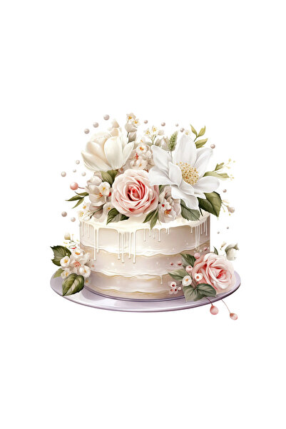 INOVATIX Set de 8 autocolante pentru tort de nuntă cu trandafiri roz și flori albe, INOVATIX®. 6 cm