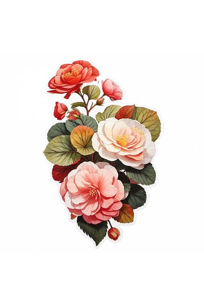 INOVATIX Set de 8 autocolante buchet de flori de begonie, INOVATIX®. 6 cm