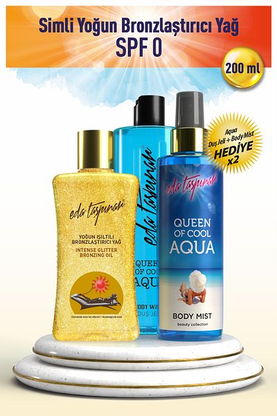 Eda Taşpınar Intense Shimmer Bronzing Oil Spf0 200ml with Giftx2-Aqua Body Mist&Aqua Shower