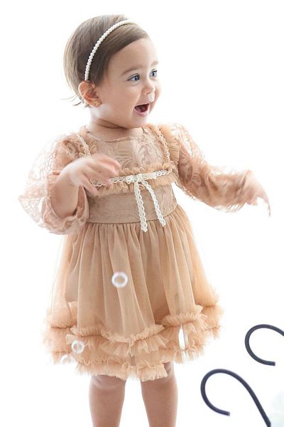 Baby Animals Baby Girl Dress Girls Kids Dress Birthday Party Wedding Dress Ruched Long Sleeve Lined Dress