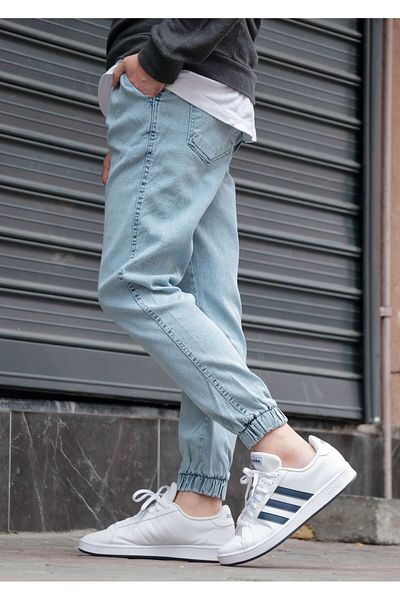 Osyday Battal Large Size Ice Blue Jeans Pants Elastic Waist and Legs Flexible Lycra Jogger