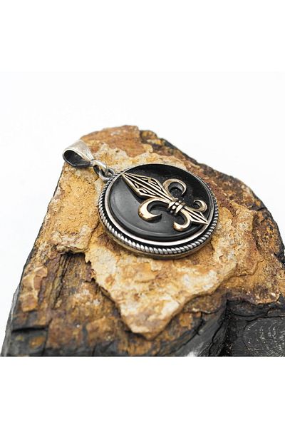 Skygo Opsidian Stone Model Silver Men's Necklace