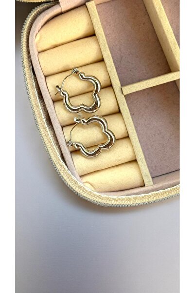 MUTENA Silver Color Curved Steel Earrings Flower Model Shaped Silver Earrings