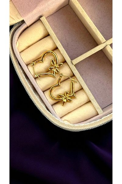 MUTENA Golden Yellow Colored Heart Leaf Steel Model Shaped Gold Earrings