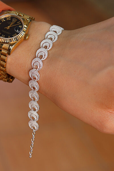 Midyat Nurtaş Gümüş Hilal Model 925 Ayar Gümüş Telkari Kadın Bileklik 201024180