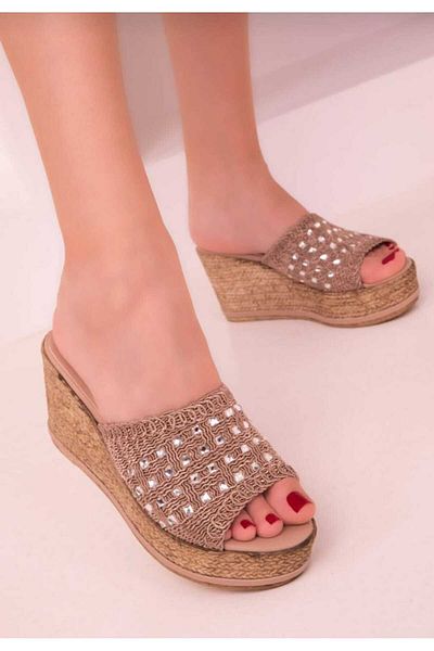 AYDOĞDU by ünal Mink Stone Filled Sole Knitted Slippers -572