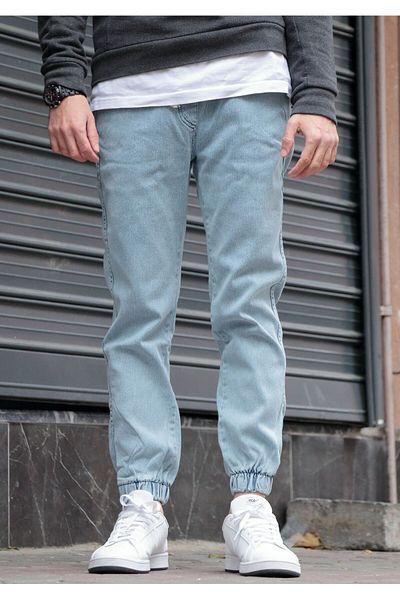 Osyday Battal Large Size Ice Blue Jeans Pants Elastic Waist and Legs Flexible Lycra Jogger