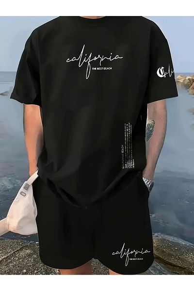 Guillermo Men's Round Neck T-Shirt Waist Shorts Set