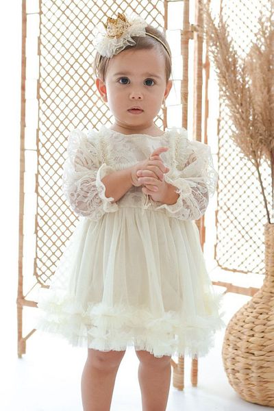 Baby Animals Baby Girl Dress Girls Kids Dress Birthday Party Wedding Dress Ruched Long Sleeve Lined Dress