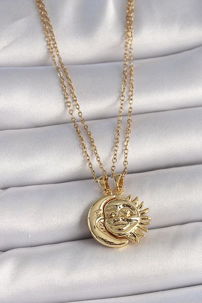 Skygo 316L Steel Gold Color Moon Sun Model Dating Women's Necklace - Tj-Bko10027