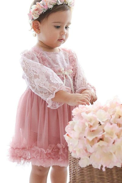 Baby Animals Baby Girl Dress Girls Kids Dress Birthday Party Wedding Dress Ruched Long Sleeve Lined Dress