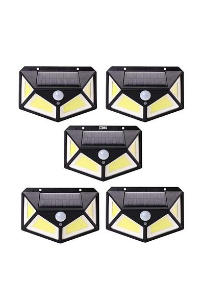 SIKS Set of 5 x SIKS® Solar Powered Lamp, Motion Sensor, 3 Lighting Modes, 100 LED, Wall Mounted