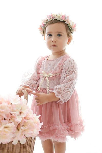 Baby Animals Baby Girl Dress Girls Kids Dress Birthday Party Wedding Dress Ruched Long Sleeve Lined Dress
