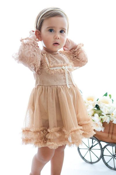 Baby Animals Baby Girl Dress Girls Kids Dress Birthday Party Wedding Dress Ruched Long Sleeve Lined Dress