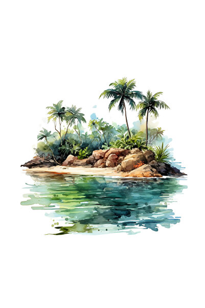 INOVATIX Set de 8 piese, autocolant insulă pustie cu palmieri, INOVATIX®. 6 cm