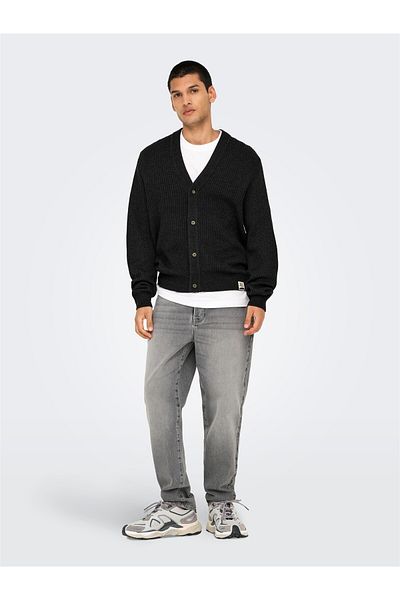Only & Sons Onsfergal Life Reg 7 Rib Card Knit Men's Gray Cardigan - 22030209