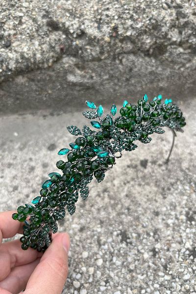 Hobigram Camilo Green Bridal Henna Crown Special Occasion Accessory Women's Crown Hair Accessory – Crown, Crystal Stone