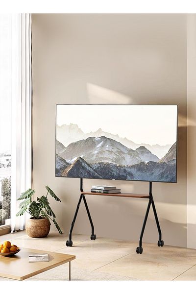 Old_Feller 32-75" Artistic Easel TV Stand: height-adjustable, wheels, wood shelf, heavy-duty,