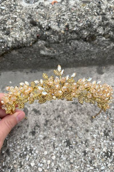 Hobigram Camilo Gold Bridal Henna Crown Special Occasion Accessory Women's Crown Hair Accessory – Crown, Crystal Stone