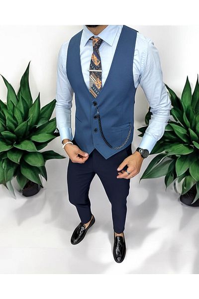 dehaine Men's vest, casual, blue, 13224, slim fit
